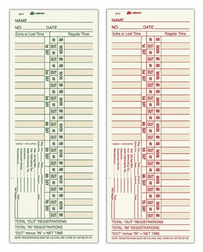 Adams Bi-Weekly 2-Sided Time Cards 3-3/8 x 9 Inches Manila Green/Red Print, 200-Count