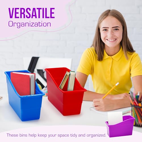 6-Pack Plastic Book Bins for Classroom & Office Storage - Durable & Vertical Organizer