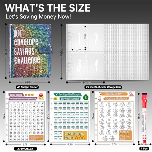 LXWHYP Black Money Saving Challenge Binder with 100 Envelopes, Organization & Goal Tracker
