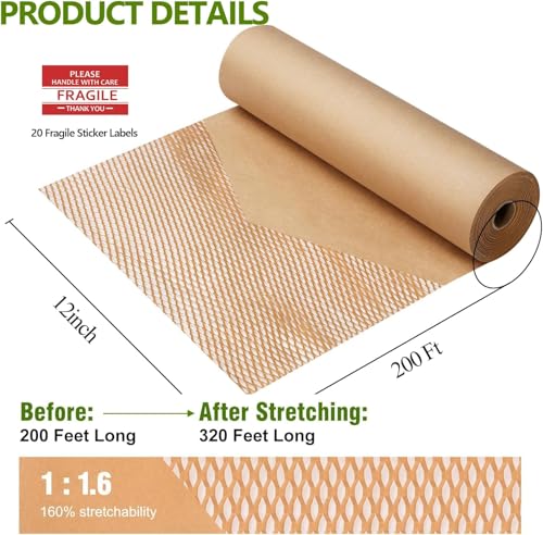 Besitek Honeycomb Packing Paper 12 x 200 ft - Bubble Wrap Alternative