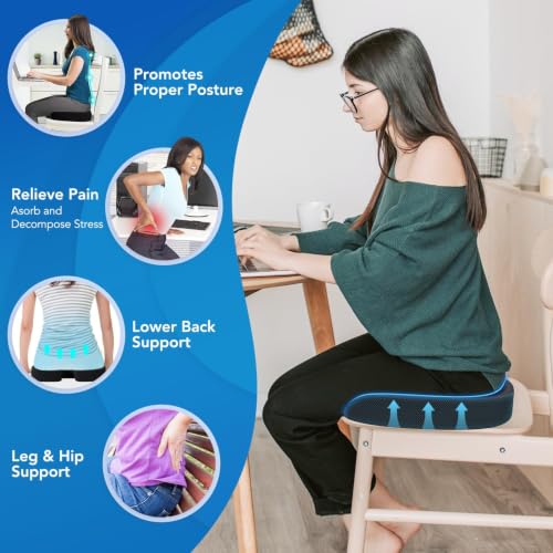 Large Memory Foam Seat Cushion & Lumbar Support for Office Chair with Adjustable Strap