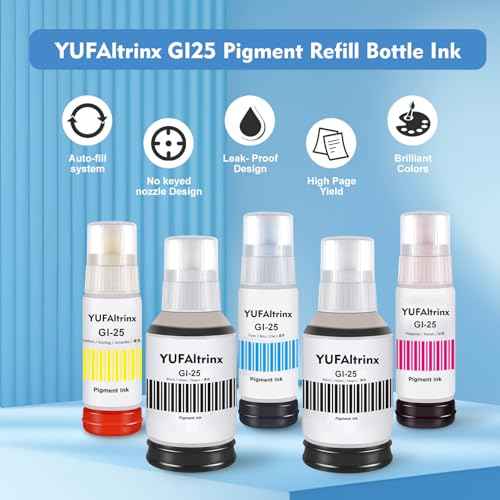 GI-25 GX2020 GX1020 Ink Refill Set Replacement for Canon GI-25 GI25 Pigment Ink Bottle Work for Canon PIXMA MegaTank GX2020 GX1020 Printer (Black Color, 5-Pack)