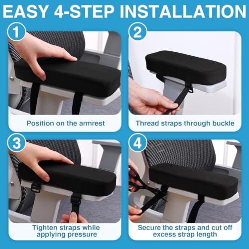 Smiry Black Memory Foam Armrest Pads for Office Chair - Non-Slip Velvet Covers, 2 Pack