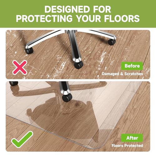 SOONAN Office Chair Mat for Hardwood Floor, 63" x 51" x 0.08" Clear Office Floor Mat, 0.08" Thickness Heavy Duty Computer&Desk Chair Mat,Floor Protector Chair Mats