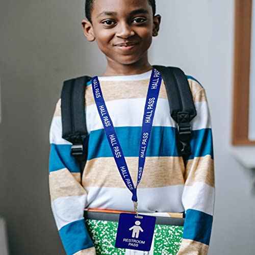Hall Pass Lanyards with Card Passes, Unbreakable School Classroom Passes Set for Teacher Parents (Hall Bathroom Library Office & Nurse),5 Pcs (Boys Restroom)