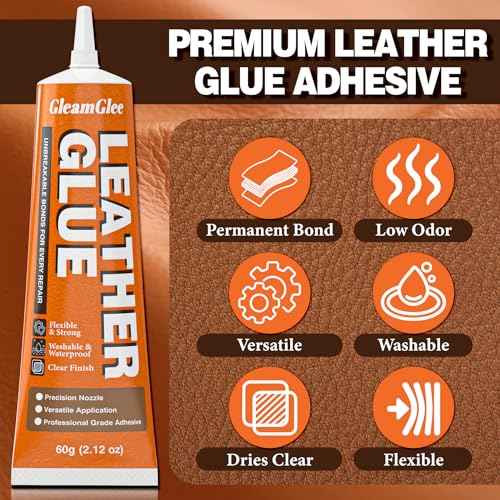 Leather Glue, 60ml Clear, High Strength & Flexible & Waterproof & Clear Leather Repair Glue for Jackets, Purses, Handbags, Sofa, Furniture, Car Seat, Shoes