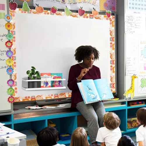 2 Pcs Metal Magnetic Book Shelf for Whiteboard, Metal Magnetic Bookshelf, Book Display Shelf for Teacher Kids Classroom Office (White, 11" x 4.3" x3.1")