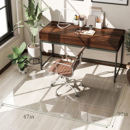 30x48 in Tempered Glass Chair Mat - Heavy-Duty Clear Glass, 0.2" Thick, 27 lb, 1200 lb Capacity, Anti-Slip Pads, Easly