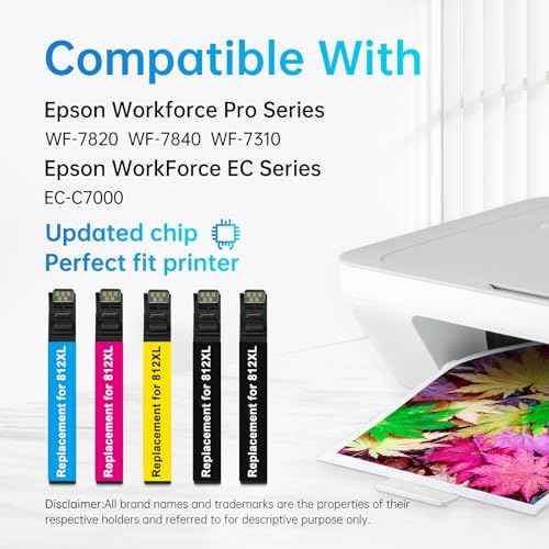 LEMERO Remanufactured for Epson 812XL Ink Cartridges Combo Pack Replacement for Epson 812 Ink Cartridges for Epson Workforce Pro WF-7840 WF-7820 WF-7310 Printer (5 Pack, 2 Black Cyan Yellow Magenta)