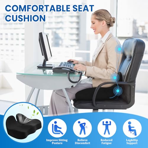 CushZone Large Black Ergonomic Seat Cushion for Sciatica & Office Chair Support
