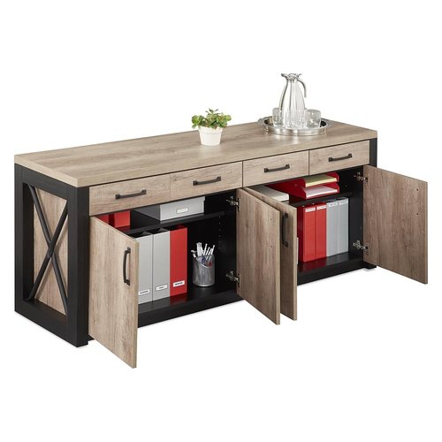 NBF Urban Work Office Credenza with Adjustable Shelves - Modern Buffet Cabinet with Storage - Credenza Storage Cabinet with 4 Drawers - Office Credenza with Gray Laminate (72" W x 21" D)