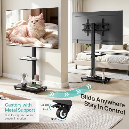 PEGZONE Rolling TV Stand with Power Outlet for 32-75 Inch TVs up to 110 lbs - with Power Outlet