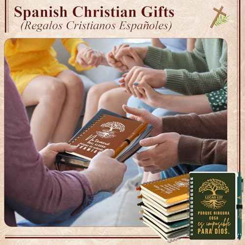 Kosiz 60 Pcs Spanish Christian Spiral Notebooks with Ballpoint Pens Tree Life Bible Verse A6 Journal Religious Inspirational Gift Grandparent Day Gift Set Church Pastor(Special Style,Retro Color)