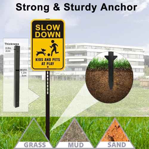 1 Pcs 6 Ft Traffic Road Street Sign Post Stakes Driveway Stand Heavy Duty Metal for Outdoor Lawn Yard Fence Parking Stop Outside Fits Signs 10 to 18 Inch Adjustable Black