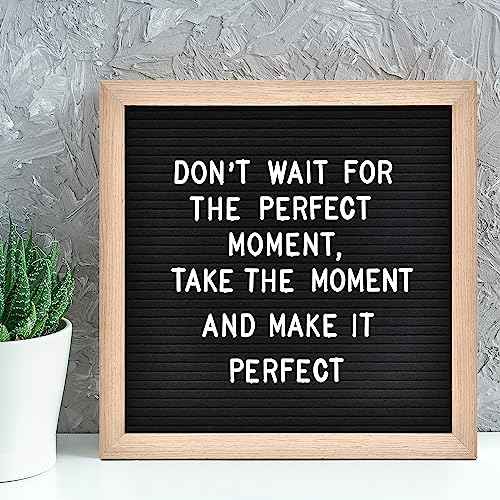 Felt Letter Board with 460 Letters, Numbers & Symbols - 12 x 12 inch Changeable Message Board with Wooden Frame Wall Mount Hook (Black)