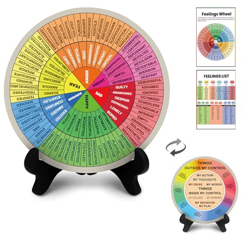 Ainrvteers Double-Sided Emotion Wheel with Stand - Therapy Office Decor (ML)