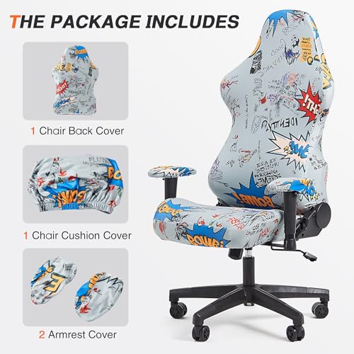 Computer Office Chair Cover,Gaming Chair Slipcovers Strentch Computer Desk Chair Covers with Armrest Covers, Rotating Armchair Protector Covers,Lettering