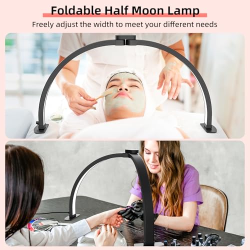 29" Large Half Moon Light for Nail Desk, Foldable Arch Nail Lamp with Phone Holder, 3 Color Modes,10 Brightness, Perfect for Manicure Handicraft Lighting, Black