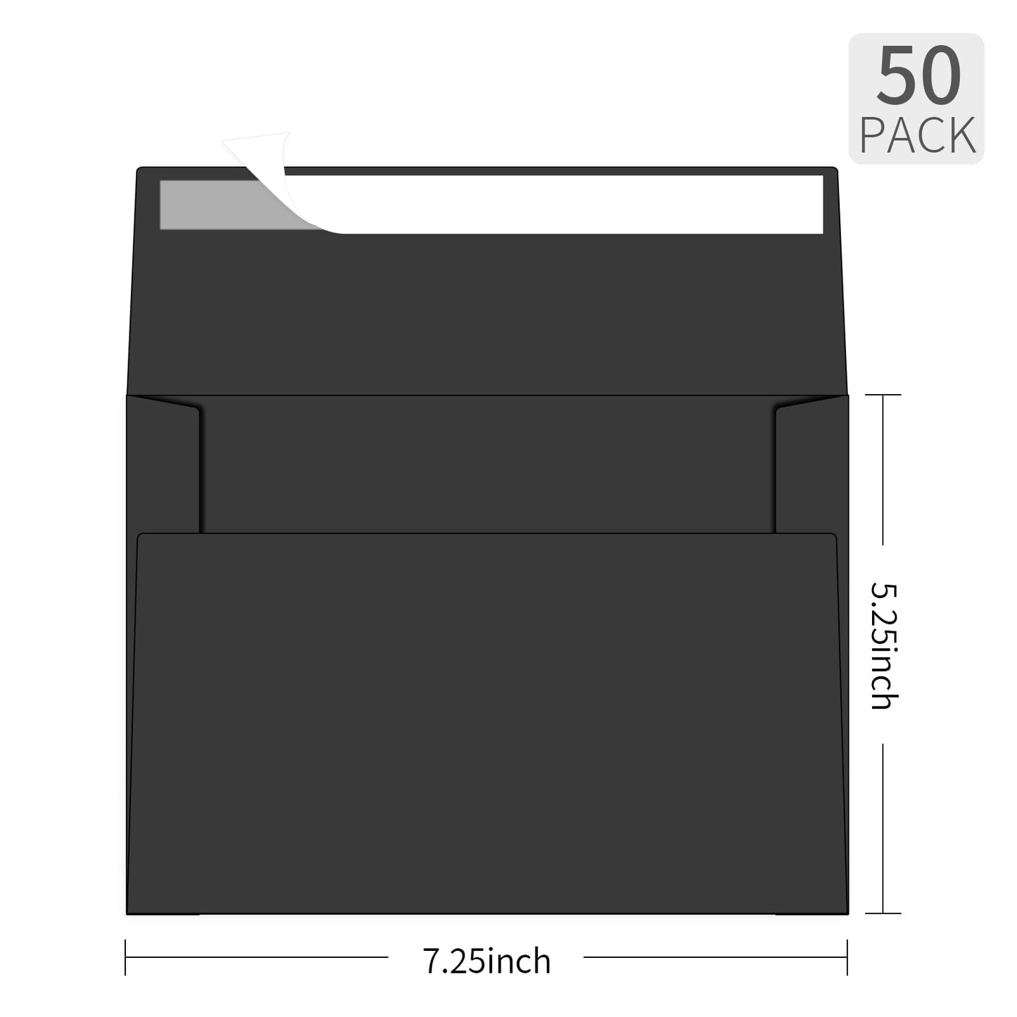 5x7 Envelopes For Invitation A7 Envelope black,50 pack 5x7 card Envelopes Self Seal,for weddings, greeting cards,baby shower,photos,birthday (50, Black, A7)