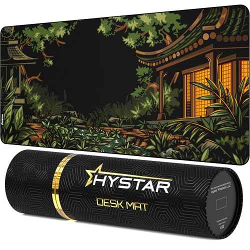 Hystar¢ç Extended Gaming Mouse Pad | 5mm Thick, Waterproof Surface, Smooth Polyester Fabric, and Natural Rubber Base | Midori (XXL 36" x 16")