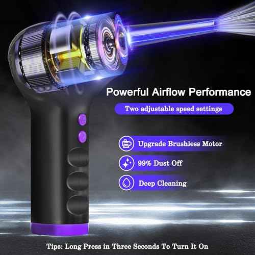 Compressed Air Duster,2-Gear to 60000RPM Electric Air Duster with LED Light, 6000mAh Rechargeable Cordless Air Duster for Computer Keyboard