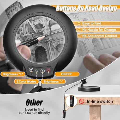 10X Magnifying Glass with Light and Stand, 2-in-1 Lighted Magnifier with Clamp, 5 Color Modes Dimmable LED Desk Lamp Hands Free for Painting Craft Jewelry Sewing Hobby Model Close Work