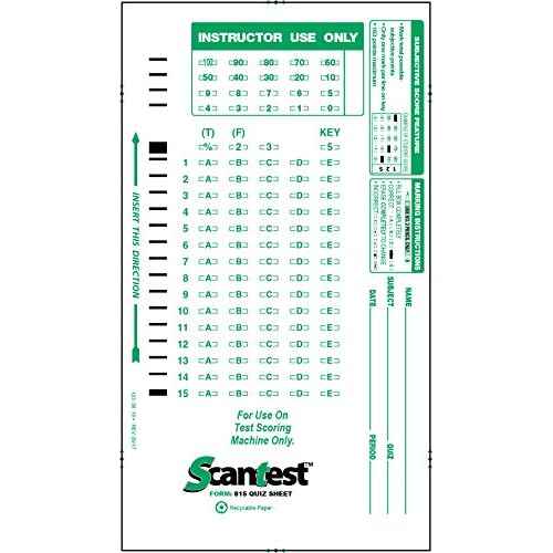 SCANTEST-815 Quiz sheet, 815-E Compatible Test Forms (500/pkg)