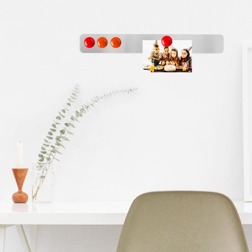 Housoutil Magnet Bulletin Board, 2PCS Silver Wall Adhesive Strips Bulletin Board, 375x50mm Frameless Magnetic Stainless Iron Strip for Office Home School Photo Display Memo Message