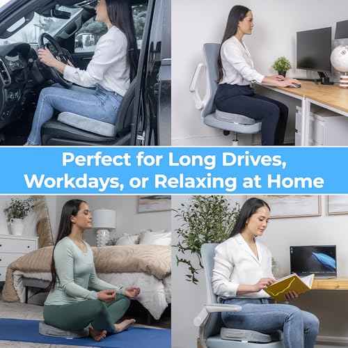 LuminaRest¢ç Comfortable Gel Seat Cushion for Long Sitting ? CertiPUR-US¢ç Certified Memory Foam ? Premium Gel Tailbone Pain Relief Cushion, Adaptable for Office, Car, Airplane & Wheelchair ? (Gray)