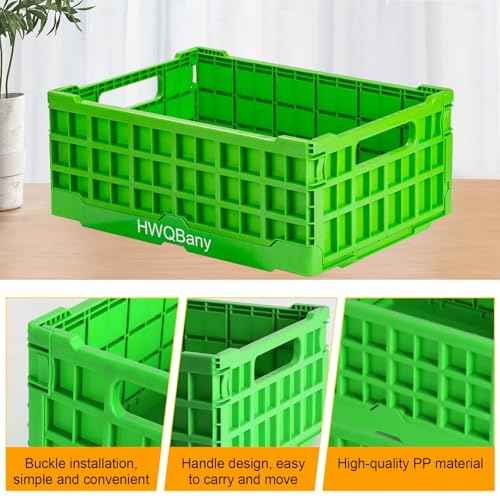 Milk Crates Heavy Duty, Crates for Storage, 20L Plastic Stackable Storage Baskets for Organizing, Collapsible Storage Crate for Home Kitchen Bedroom Office School Store, Green, Pack of 3