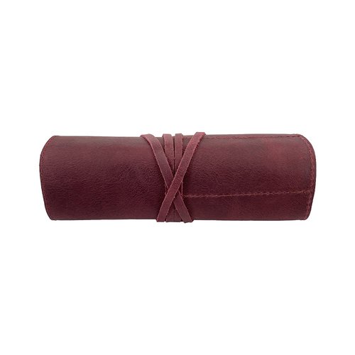 Hide & Drink, Rustic Pencil Roll Pouch, Multi-Purpose Storage Wrap for Scissors, Earphones, Organizer for Craft, Full Grain Leather, Handmade, Sangria