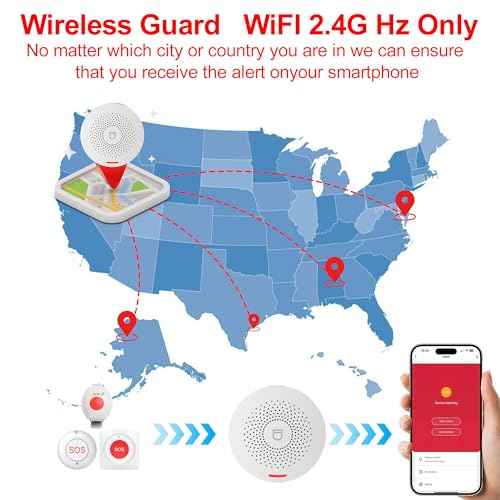 XUK WiFi SOS Caregiver Pager Call Button for Elderly, No Monthly Fee 2.4GHz Wi-Fi APP Control Wireless Nursing Call System with 1 SOS Watch Pagers & 1 Receiver Life Alert Systems for Seniors