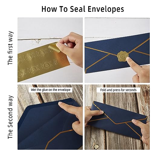 Topeen Navy Blue #10 Business Envelopes with Gold Stickers - Thick Paper Pack