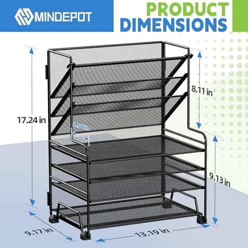 4-Tier Paper Organizer + 3-Pocket File Holder + Drawer + Pen Holders, Desktop File Organizers Paper Tray for Office Supplies School Classroom Organization (Black, No Drawer & Pen Holder)