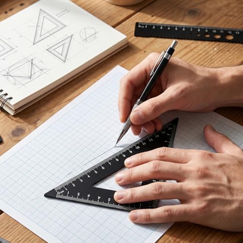 Viliqiou 4-Piece Metal Geometry Ruler Set with Protractor & Storage Box