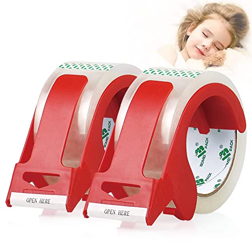 Heavy Duty Clear Packing Tape with Dispenser - 1.88 x 55 Yards, Noiseless Industrial Shipping Tape