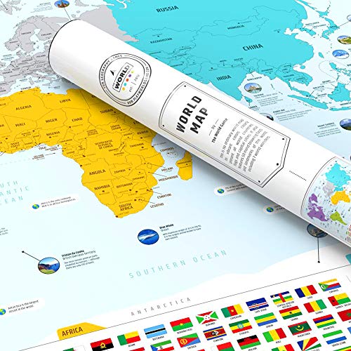 Colorful Educational World Map Poster with Flags & Capitals - 26x38 Inch