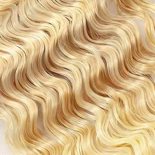 22 24 26 Inch P27/613 Highlight Blonde Bundles Human Hair Deep Wave Bundles Honey Blonde Deep Wave Bundle Unprocessed Brazilian Virgin Weave Hair 3 Bundle 50 Gram Per Bundle