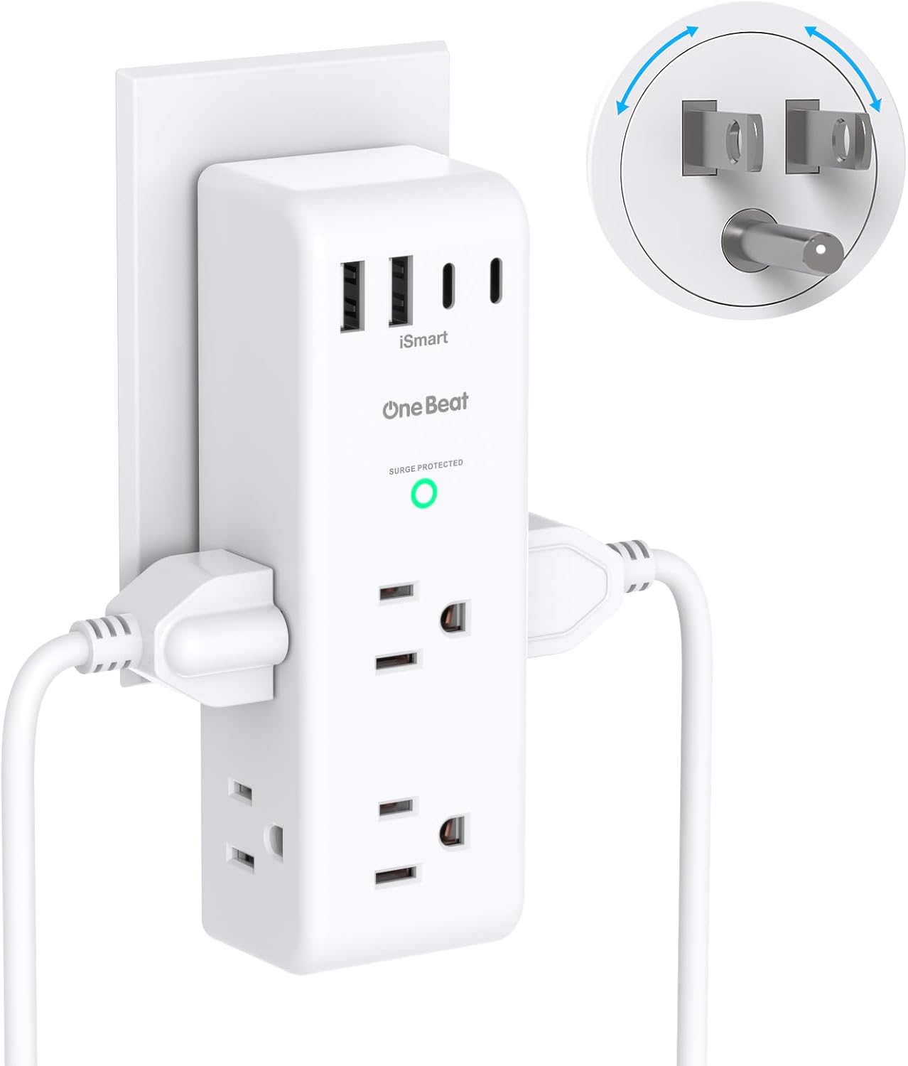 Surge Protector by [Brand Name] - 6 AC Outlet Extender with 4 USB Ports, Rotating Plug & 1800J Protection | Ideal for Home & Office