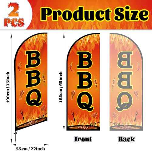 2 Sets BBQ Feather Flag for Businesses Barbecue Swooper Banner Sign with Carbon Fiber Pole and Advanced Ground Stake Portable Bag Open Advertising Flag Banner for Business Advertising Outside