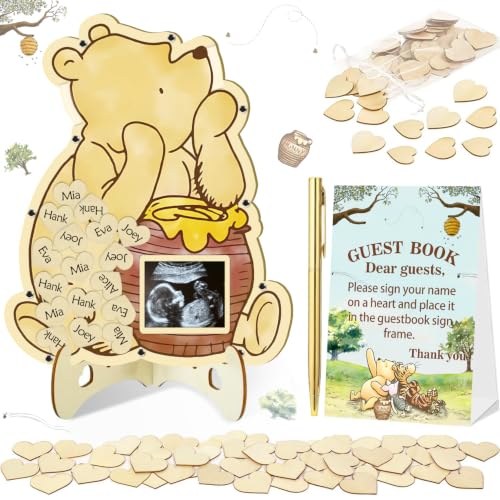 KAMUFA Bear Yellow Baby Shower Guest Book 65pcs Set for Expecting Moms