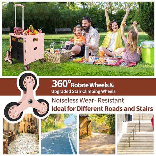 SELORSS Foldable Utility Cart Collapsible Crate Rolling Carts with Stair Climbing Wheels Rolling Tote Basket Teacher Cart with Lid Wear-Resistant 360¡ÆRotate Wheel Noiseless for Shopping Grocery Office