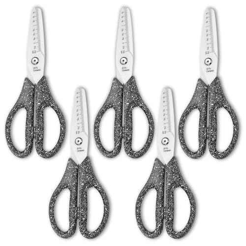 7.8'' Multi Purpose Ceramic Blade Scissors w/Ruler Marking, Blunt Tip Scissors Utility Shears for Kitchen, Craft, BBQ, Pet Care, Sewing, 5 PCS