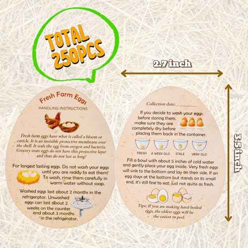 250 Pcs PREMIUM Fresh Farm Egg Handling Instruction Cards - 2.7 X 3.5 Inches - Egg Stamps For Eggs Care Egg Cartons Cheap Bulk - Egg Stamps For Fresh Eggs For Egg Cartons Reusable - Eggs Shape Style