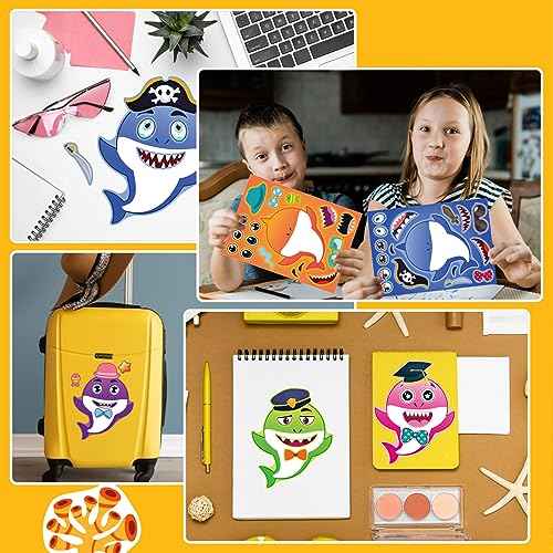 24 Sheets Make a Shark Stickers for Kids, Ocean Animals Arts and Crafts, Make Your Own Sea Animal Sticker for Party Favors, Summer Stickers for Kids Classroom Activities Teacher Reward
