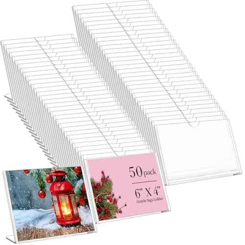 50 Pack Acrylic Sign Holder 4x6 Bulk Slanted Back Acrylic Holder Clear Plastic Picture Frames 4x6 Plastic Paper Sign Holders Clear Tabletop Stands for Display for Office, Home, Restaurant