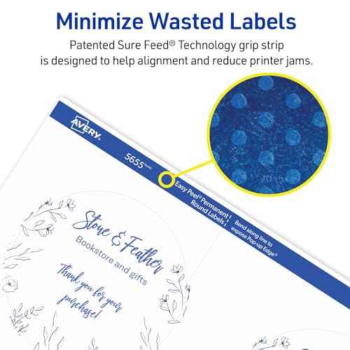 Avery Printable Round Labels, Sure Feed Technology, 3" Diameter, Matte White, Permanent Adhesive, Laser/Inkjet Printable, 150 Blank Labels, Great for Product Merchandising, Favors, and More (5655)