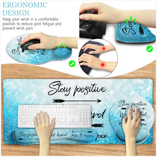 XXL Blue Positive Desk Mat Set with Wrist Rests – Large Mouse Pad & Accessories