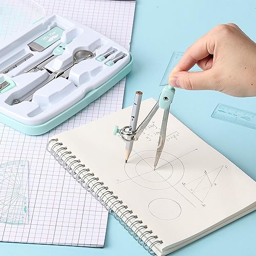Mr. Pen Green Geometry Set with 3 Compasses, Protractor, Rulers & Pencils