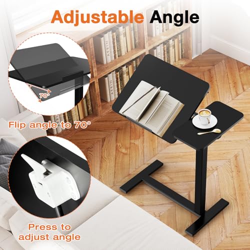 Sweetcrispy Small Standing Desk Rolling Table Adjustable Height, Laptop Mobile Stand with Wheels, Portable Computer Workstation with Tiltable Desktop for Teacher Classroom Home Office, Black